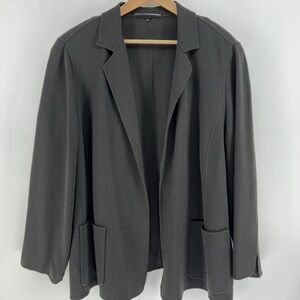 LINDA ALLARD ELLEN TRACY 100% Wool Black Tab Collar Open Front Jacket